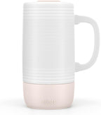Ello Jane 18oz Ceramic Travel Mug with Handle and Built-In Coaster, Sandbar