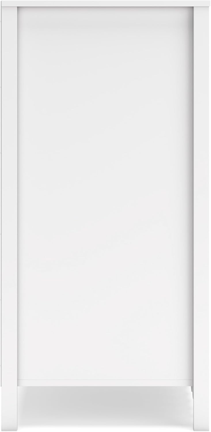 Signature Design by Ashley 3-Tier Scalloped Bookshelf, Matte White Bookcase | Deep 20-inch profile for oversized bins, Durable engineered wood frame with 2 adjustable shelves, Hallityn Series