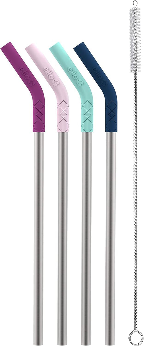 Ello Impact Reusable Stainless Steel Straws with Brush, 4 Pc, June Breeze