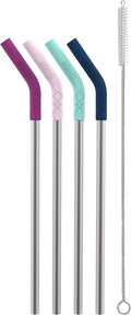 Ello Impact Reusable Stainless Steel Straws with Brush, 4 Pc, June Breeze