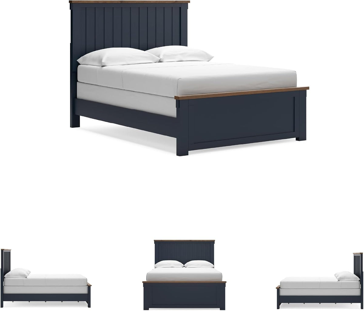 Signature Design by Ashley Kids Full Wood Panel Bed Frame, Blue & Brown | Traditional Shaker style silhouette, Two-tone slate blue and light brown finish, Box spring required, Landocken Series