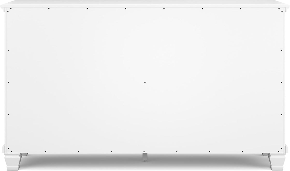 Signature Design by Ashley Fortman White 7-Drawer Wide Dresser for Bedroom | Painted wood chest, Tapered feet, Smooth ball-bearing glides, Durable hardwood solids and MDF substrate construction