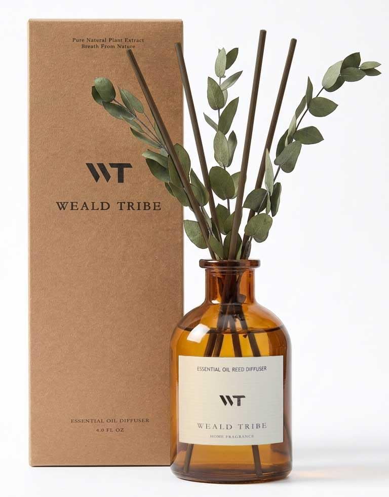 WEALD TRIBE Flower Reed Diffuser Set Eucalyptus & Lavender Scent for Room Bathroom Accessories Shelf Decor & Air Fresheners, Sticks Defusers with 4.0 fl oz Home Fragrance Oils, Office Gift