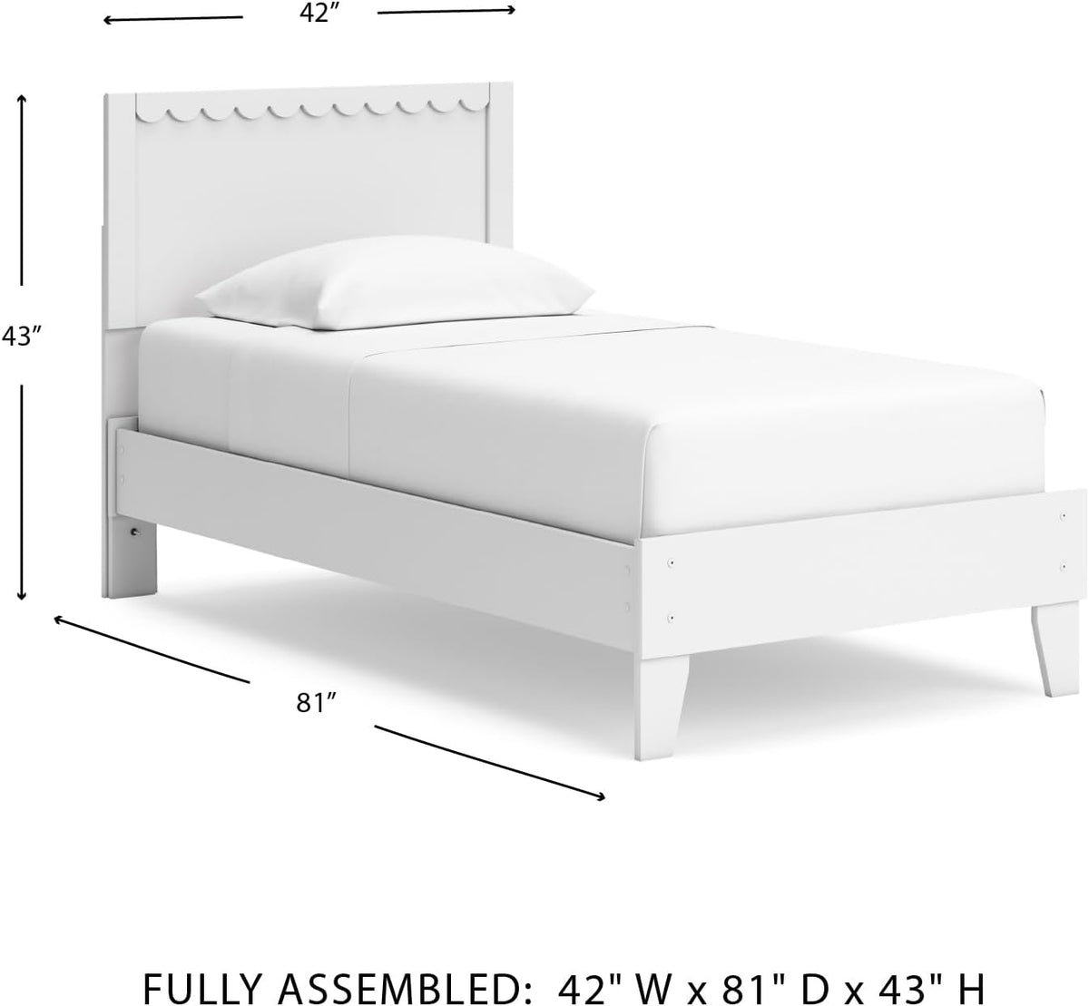 Signature Design by Ashley Hallityn Twin Scalloped Bed Frame, White | Scalloped headboard for cottage charm, Durable engineered wood, 350-lb capacity platform design