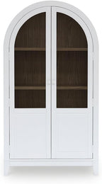 Signature Design by Ashley Dagandale Arched Accent Cabinet with Glass Doors, Quick 15-Minute Assembly, Wood and Tempered Glass, Display Storage for Living Rooms, White/Natural, 40" W x 74" H
