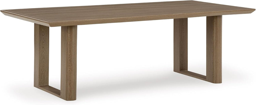 Signature Design by Ashley Serene Bay 6-Person Outdoor Dining Table | 84-inch rectangular patio dining table with wood-look finish, Rust-resistant aluminum frame, Built-in umbrella hole