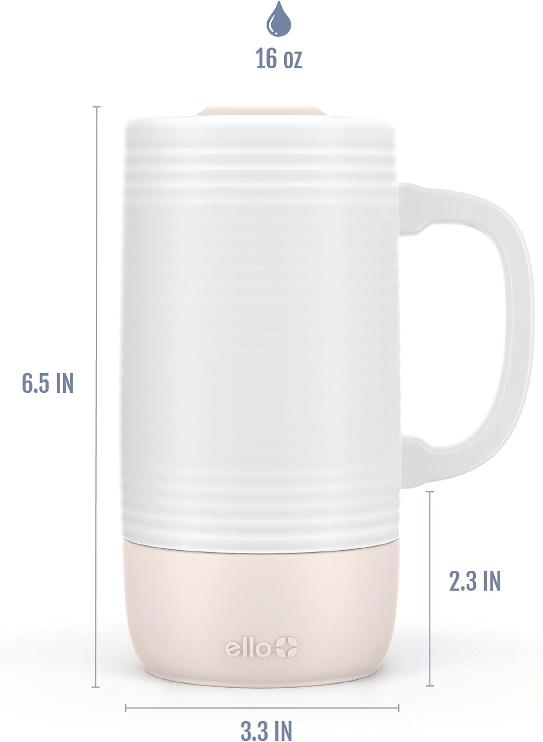 Ello Jane 18oz Ceramic Travel Mug with Handle and Built-In Coaster, Sandbar