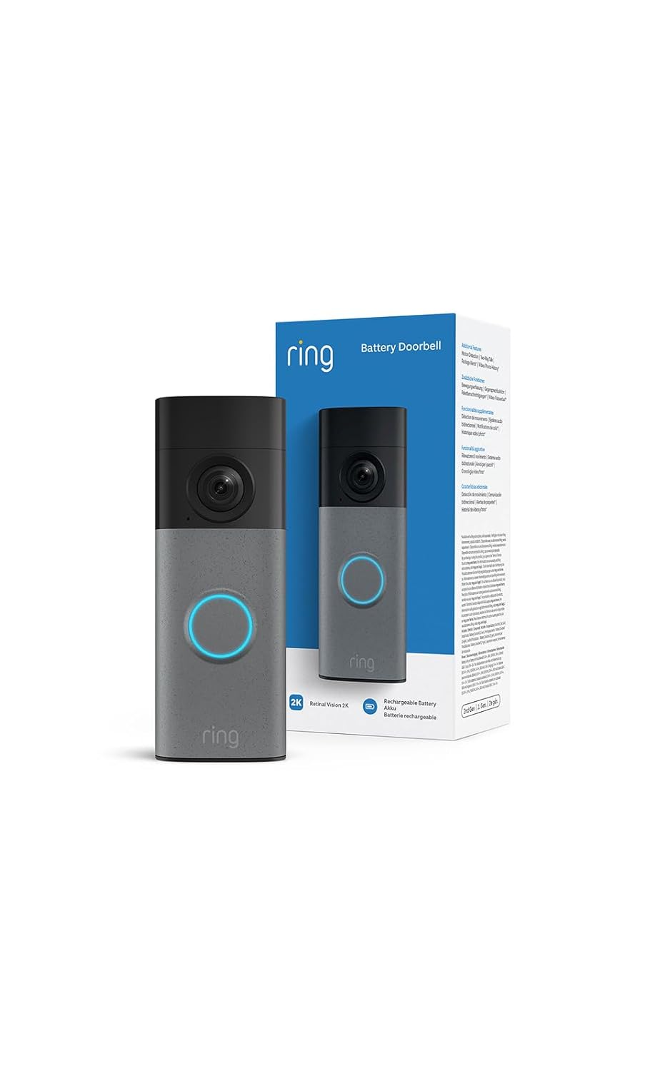Ring Battery Video Doorbell 2K (newest gen), DIY Wireless Doorbell Camera, Retinal 2K, 6x Zoom, Two-Way Talk, Easy to install, Built-In Battery, 30-day free trial of Ring Subscription Plan