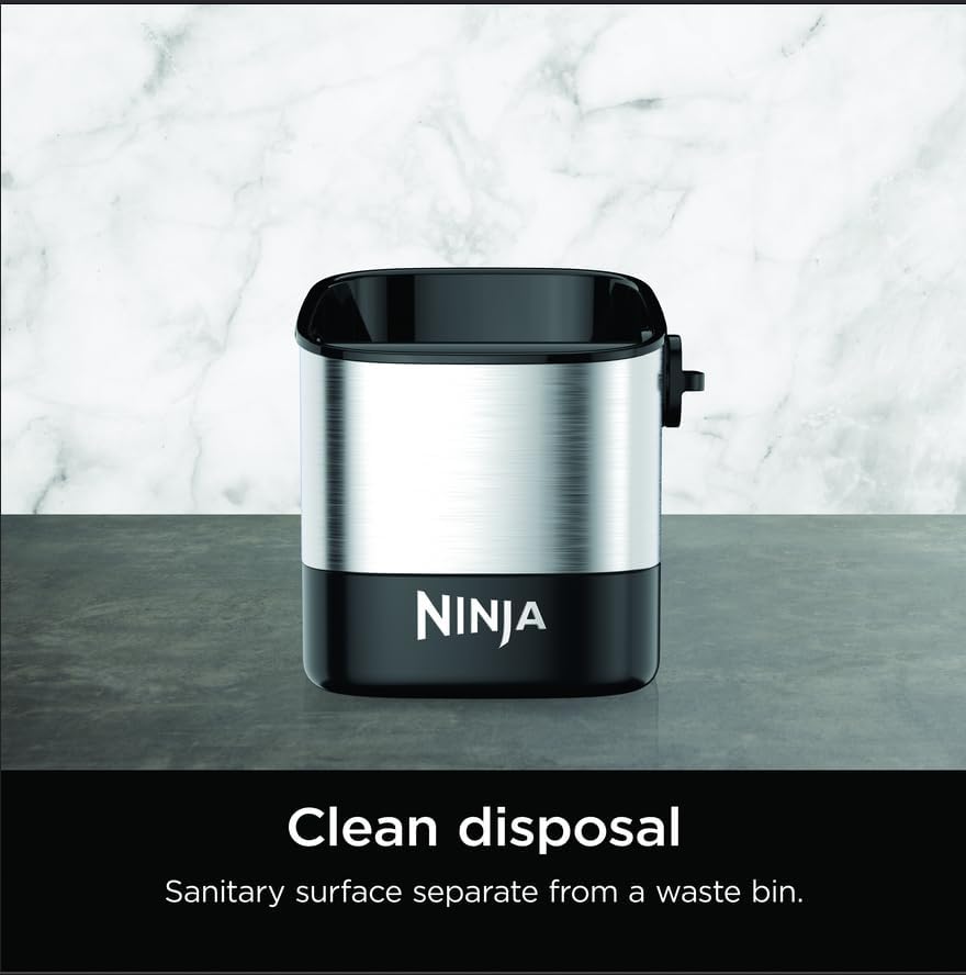Ninja Luxe Café Knock Box, Holds 10 Double Shot Pucks, XSKKNOCKBOX | Accessories for Espresso Machine, Easy & Mess-Free Puck Disposal, Coffee & Espresso Grounds, Non-slip Base, Removable Bar