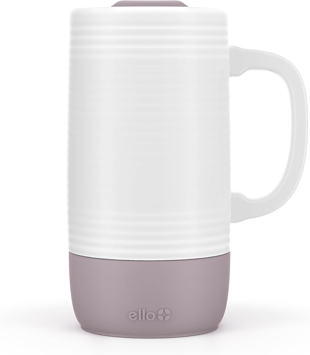 Ello Jane 18oz Ceramic Travel Mug with Handle with Coaster, Mauvewood
