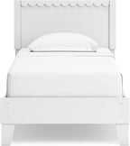 Signature Design by Ashley Hallityn Twin Scalloped Bed Frame, White | Scalloped headboard for cottage charm, Durable engineered wood, 350-lb capacity platform design