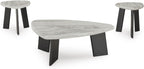 Signature Design by Ashley Lilyberg 3 Piece Coffee Table Set, Black Legs | Engineered wood and decorative laminate, Replicated Carrara marble top, Triangular modern coffee table set, Living room use