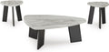 Signature Design by Ashley Lilyberg 3 Piece Coffee Table Set, Black Legs | Engineered wood and decorative laminate, Replicated Carrara marble top, Triangular modern coffee table set, Living room use