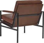 Signature Design by Ashley Puckman Accent Chair, Brown Leather Armchair | Leather and faux leather blend, Bronze-tone metal frame, 26-in wide seat, Upholstered track arms, Living room use