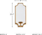 Signature Design by Ashley Pagoda Mirrored Metal Candle Wall Sconce, Gold | Polished 20-inch gold metal frame, Holds pillar or taper candles, Mirrored backplate to double ambient glow, Dumi Series