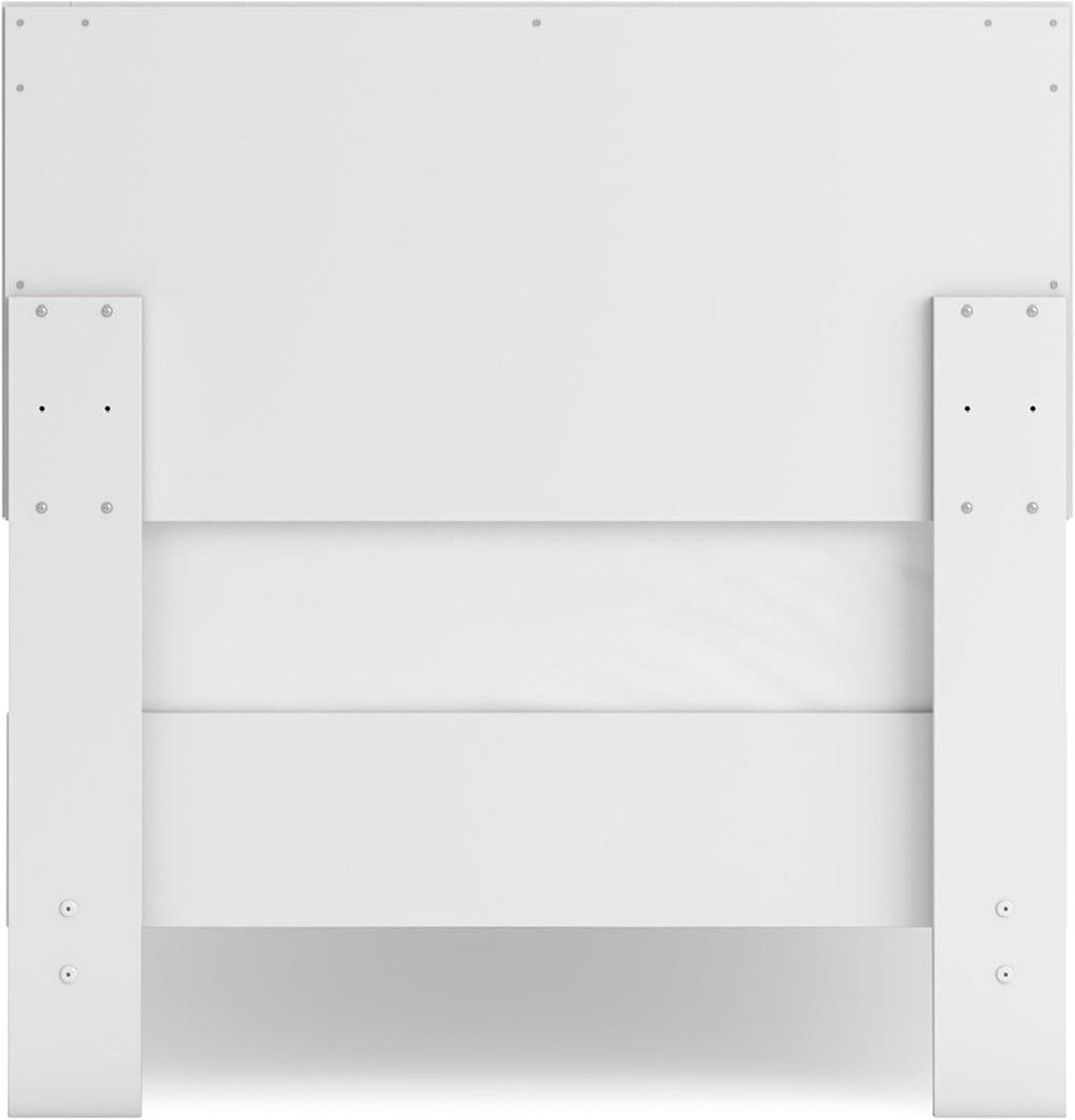 Signature Design by Ashley Hallityn Twin Scalloped Bed Frame, White | Scalloped headboard for cottage charm, Durable engineered wood, 350-lb capacity platform design