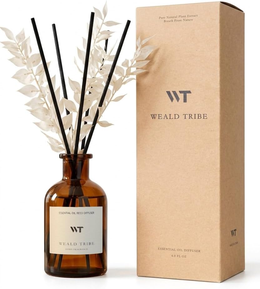 WEALD TRIBE Flower Reed Diffuser Set Eucalyptus & Lavender Scent for Room Bathroom Accessories Shelf Decor & Air Fresheners, Sticks Defusers with 4.0 fl oz Home Fragrance Oils, Office Gift
