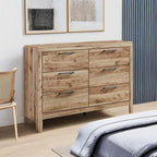 Signature Design by Ashley 6 Drawer Dresser for Bedroom, Golden Oak | 5-minute quick assembly, Contemporary tan brown finish, Durable engineered wood, Hyanna Series