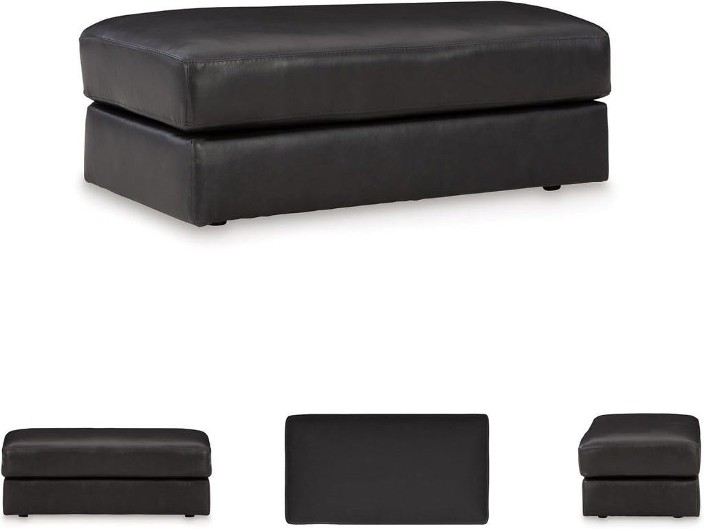 Signature Design by Ashley Amiata Black Leather and Faux Leather Ottoman, Fully Assembled Coffee Table Alternative, Rectangular Footrest Bench for Living Room, Onyx, 44" W x 24" D x 17" H