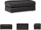 Signature Design by Ashley Amiata Black Leather and Faux Leather Ottoman, Fully Assembled Coffee Table Alternative, Rectangular Footrest Bench for Living Room, Onyx, 44" W x 24" D x 17" H