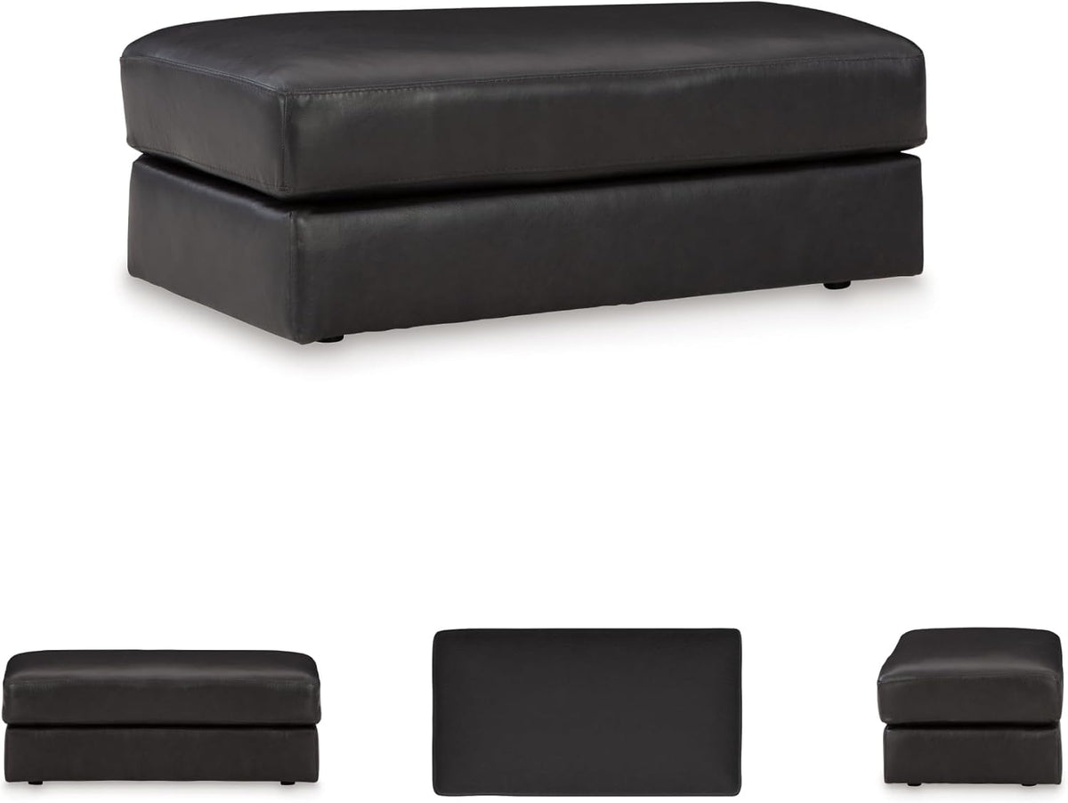 Signature Design by Ashley Amiata Black Leather and Faux Leather Ottoman, Fully Assembled Coffee Table Alternative, Rectangular Footrest Bench for Living Room, Onyx, 44" W x 24" D x 17" H