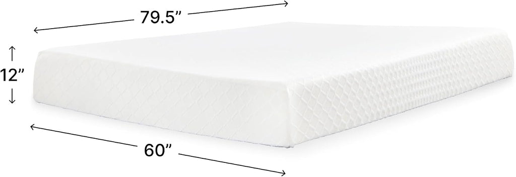 Signature Design by Ashley 12 Inch Memory Foam Queen Mattress in a Box | Stretch knit cover and 12-inch profile, CertiPUR-US foam designed for easy setup, Motion isolation, Chime Series