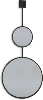Signature Design by Ashley Large Stacked Round Accent Wall Mirror, Black | Geometric stacked circles in a textured black metal frame, Long skinny rounded mirror for narrow entryways, Brewer Series