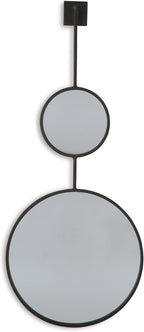 Signature Design by Ashley Large Stacked Round Accent Wall Mirror, Black | Geometric stacked circles in a textured black metal frame, Long skinny rounded mirror for narrow entryways, Brewer Series