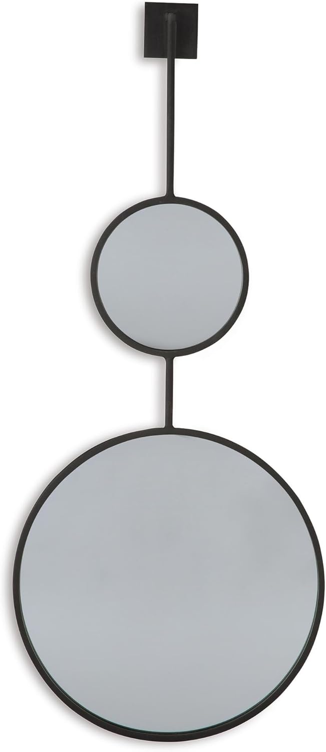 Signature Design by Ashley Large Stacked Round Accent Wall Mirror, Black | Geometric stacked circles in a textured black metal frame, Long skinny rounded mirror for narrow entryways, Brewer Series