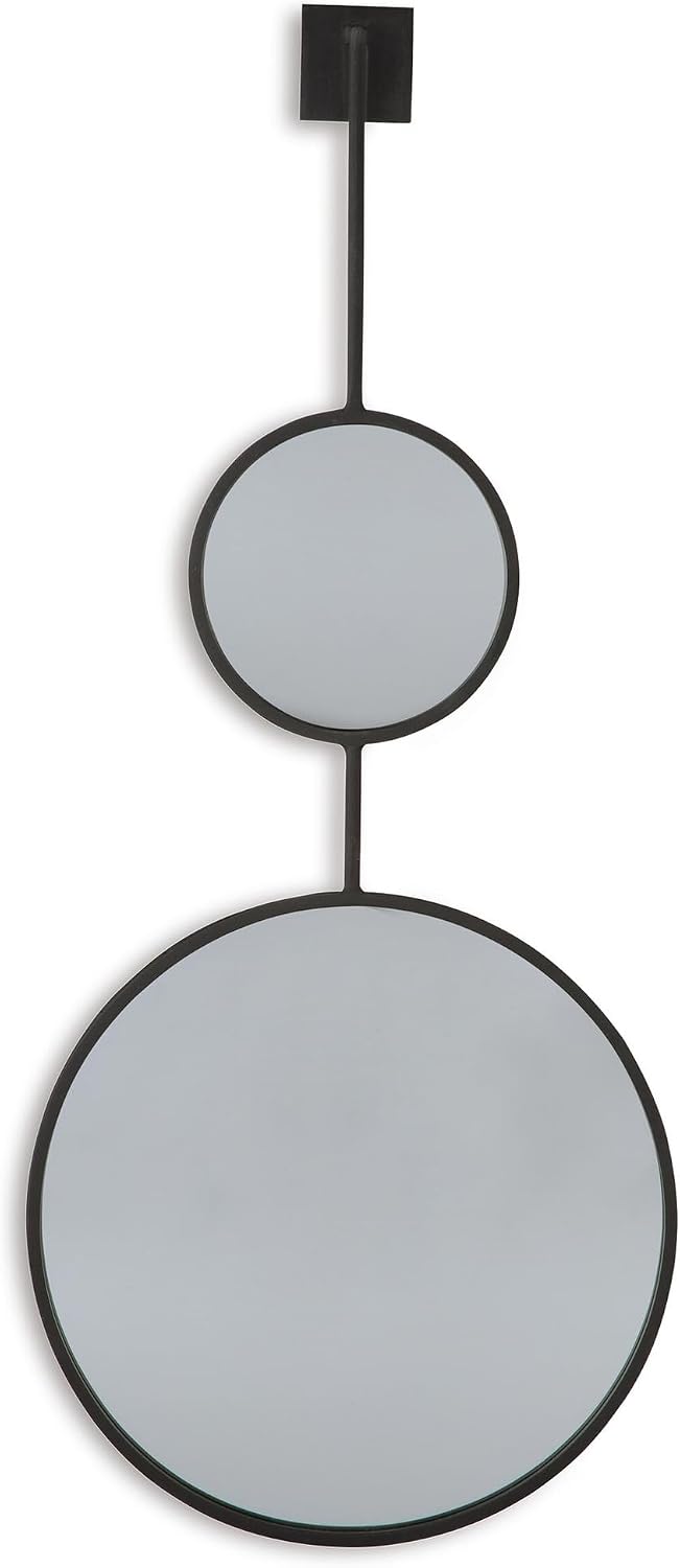 Signature Design by Ashley Large Stacked Round Accent Wall Mirror, Black | Geometric stacked circles in a textured black metal frame, Long skinny rounded mirror for narrow entryways, Brewer Series