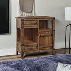 Signature Design by Ashley Coffee Bar Accent Cabinet with Drawers | Butterfly matched herringbone inlay, Unique acacia colored finish, Media and gameroom use, Farmhouse style, Roybeck Series