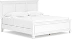 Signature Design by Ashley Fortman California King Panel Bed, White | Painted white finish with tapered feet, Hardwood solids and MDF substrate construction, Compatible with adjustable bases