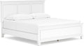 Signature Design by Ashley Fortman California King Panel Bed, White | Painted white finish with tapered feet, Hardwood solids and MDF substrate construction, Compatible with adjustable bases
