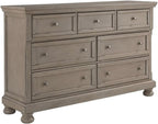 Signature Design by Ashley Lettner Dresser for Bedroom, 7 Drawer Burnished Gray Chest, 65-Inch Wide Traditional Style, Hidden Storage for Small Valuables, Light Gray