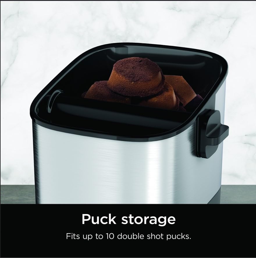Ninja Luxe Café Knock Box, Holds 10 Double Shot Pucks, XSKKNOCKBOX | Accessories for Espresso Machine, Easy & Mess-Free Puck Disposal, Coffee & Espresso Grounds, Non-slip Base, Removable Bar