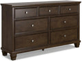 Signature Design by Ashley Traditional 7 Drawer Dresser, Dark Cherry | 62-inch wide dresser made of hardwood solids, birch veneer and MDF substrate, Dark cherry wood finish, Danabrin Series