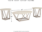 Signature Design by Ashley Faux Marble Coffee Table Set of 3, White & Gold | Supports 250 pounds, 47-inch oval center table and 2 24-inch high side tables, Light goldtone metal base, Tarica Series