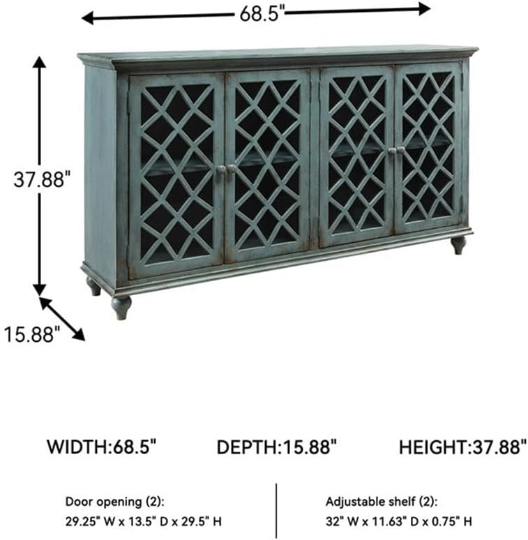 Signature Design by Ashley Mirimyn 4-Door Accent Cabinet, Antique Teal | Veneers, wood and engineered wood construction, Versatile TV stand or dining buffet, Adjustable shelves