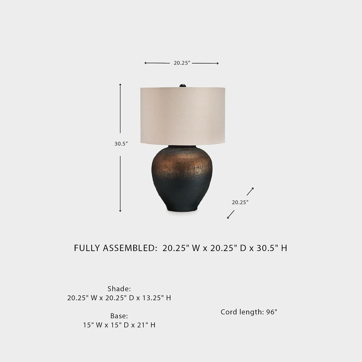 Signature Design by Ashley Newgerhard 1-Piece Table Lamp, 30.5 in, Metal | Textured rustic metal base, Cotton drum shade, Adjustable 3-way brightness, Large industrial style