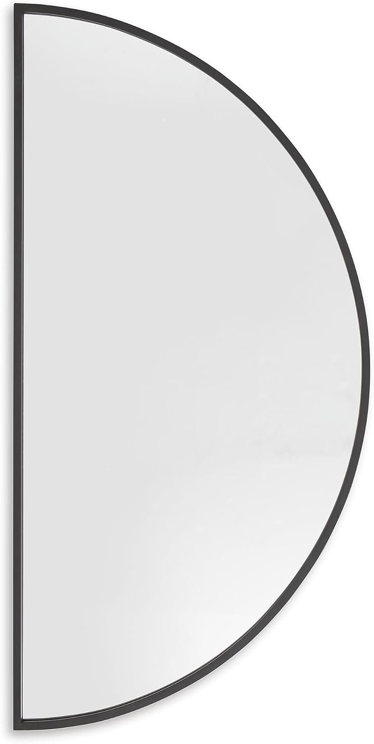 Signature Design by Ashley Denlow Accent Mirror, Black Half Moon Mirror | 50-inch half moon glass mirror, Arched thin frame design, Multi-directional mounting, Elegant living room decor