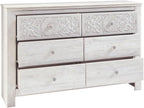 Signature Design by Ashley 6-Drawer Bedroom Dresser, Whitewash, Paxberry | Durable engineered wood and decorative laminate, Arrives pre-assembled for a 5-minute setup, Boho chic whitewash design