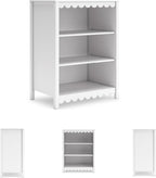 Signature Design by Ashley 3-Tier Scalloped Bookshelf, Matte White Bookcase | Deep 20-inch profile for oversized bins, Durable engineered wood frame with 2 adjustable shelves, Hallityn Series