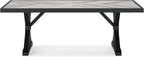 Signature Design by Ashley Beachcroft Outdoor Dining Table, Rust-Resistant Farmhouse Design with Porcelain Tabletop and Umbrella Hole, for Patio Entertaining, Black/Light Gray, 84-Inch