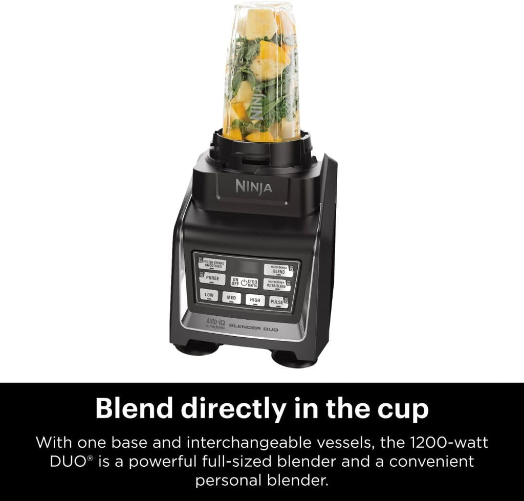Ninja Nutri Personal & Countertop Blender, 1200W Auto-iQ, Black, BL642 | Auto-iQ base blends smoothies & shakes. 72-oz pitcher plus 18, 24 & 32-oz to-go cups w/ spout lids. Dishwasher safe.