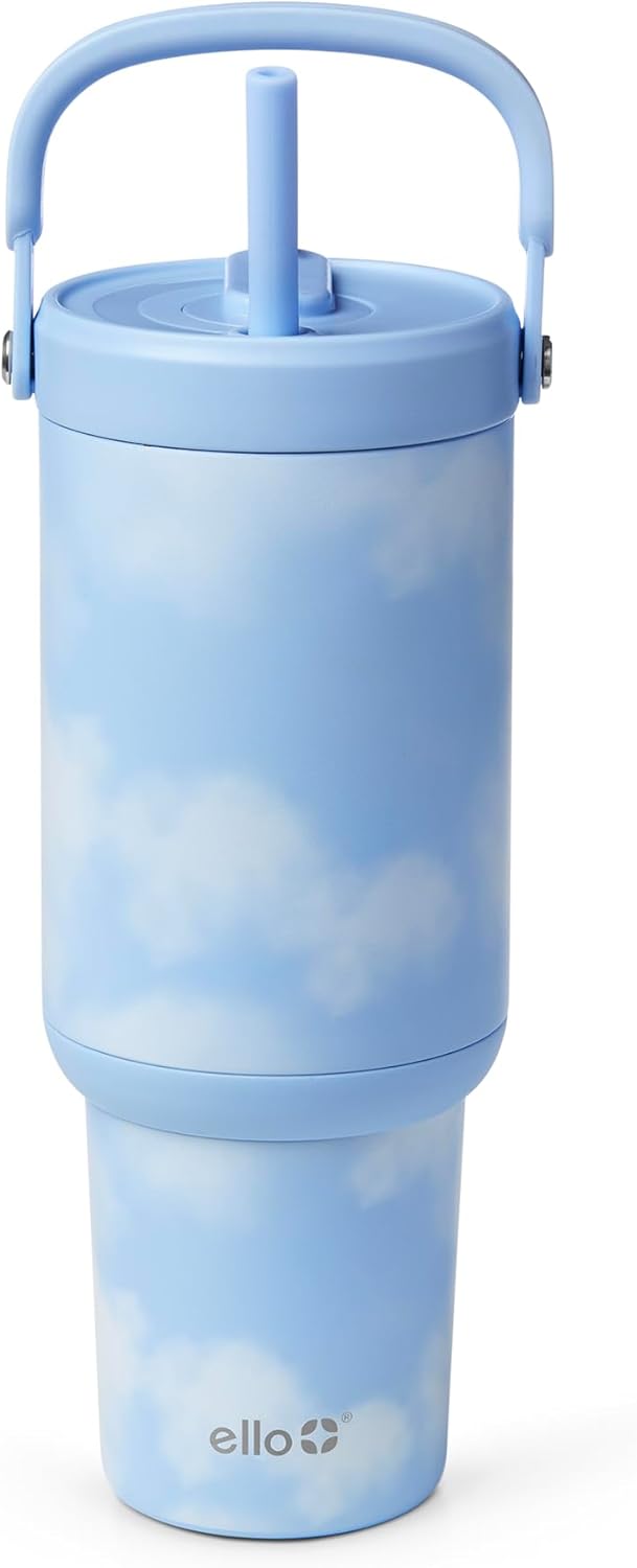 Ello Oasis Go+ 32oz Insulated Stainless Steel Tumbler with Straw, Clouds