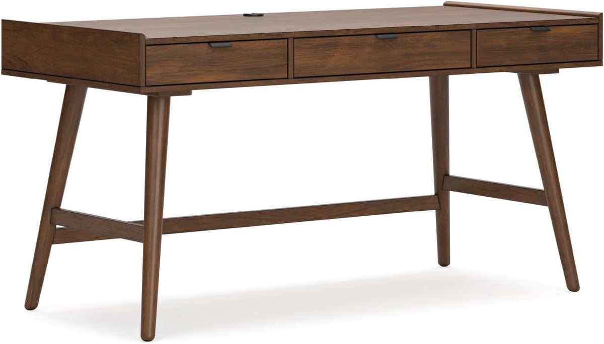 Signature Design by Ashley Lyncott Home Office Desk 60" Midcentury Modern | Mid-century modern office desk, Mango wood veneer, Solid rubberwood legs, 3 dovetail drawers, Integrated cord management