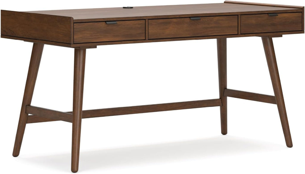 Signature Design by Ashley Lyncott Home Office Desk 60" Midcentury Modern | Mid-century modern office desk, Mango wood veneer, Solid rubberwood legs, 3 dovetail drawers, Integrated cord management