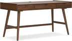 Signature Design by Ashley Lyncott Home Office Desk 60" Midcentury Modern | Mid-century modern office desk, Mango wood veneer, Solid rubberwood legs, 3 dovetail drawers, Integrated cord management