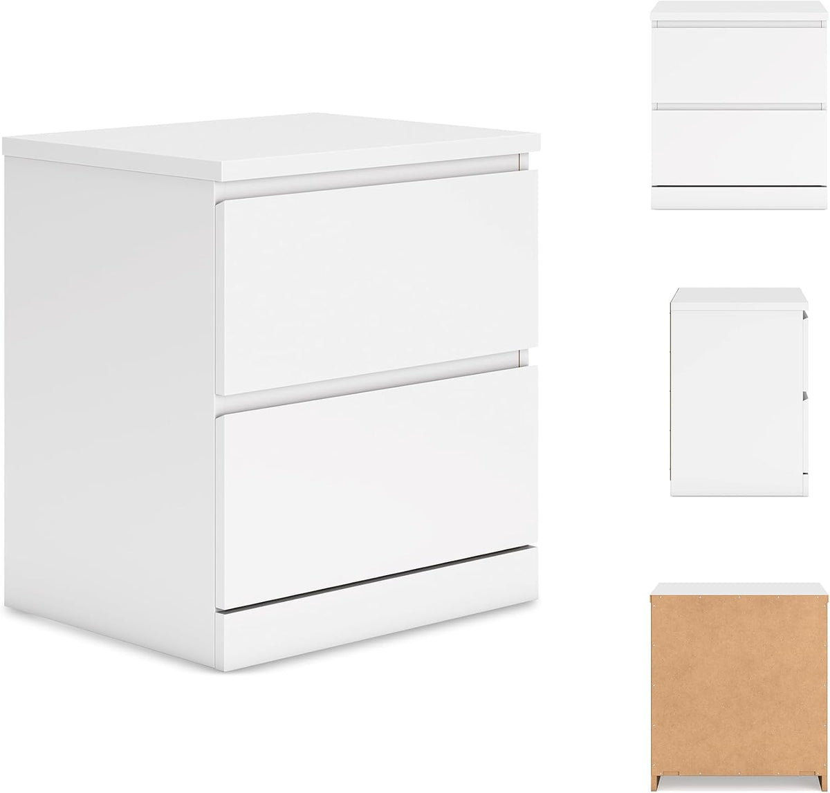 Signature Design by Ashley Onita 2-Drawer White Nightstand Bedside Table | Hardware-free modern small nightstand, Smooth-gliding ball-bearing drawers, Durable engineered wood