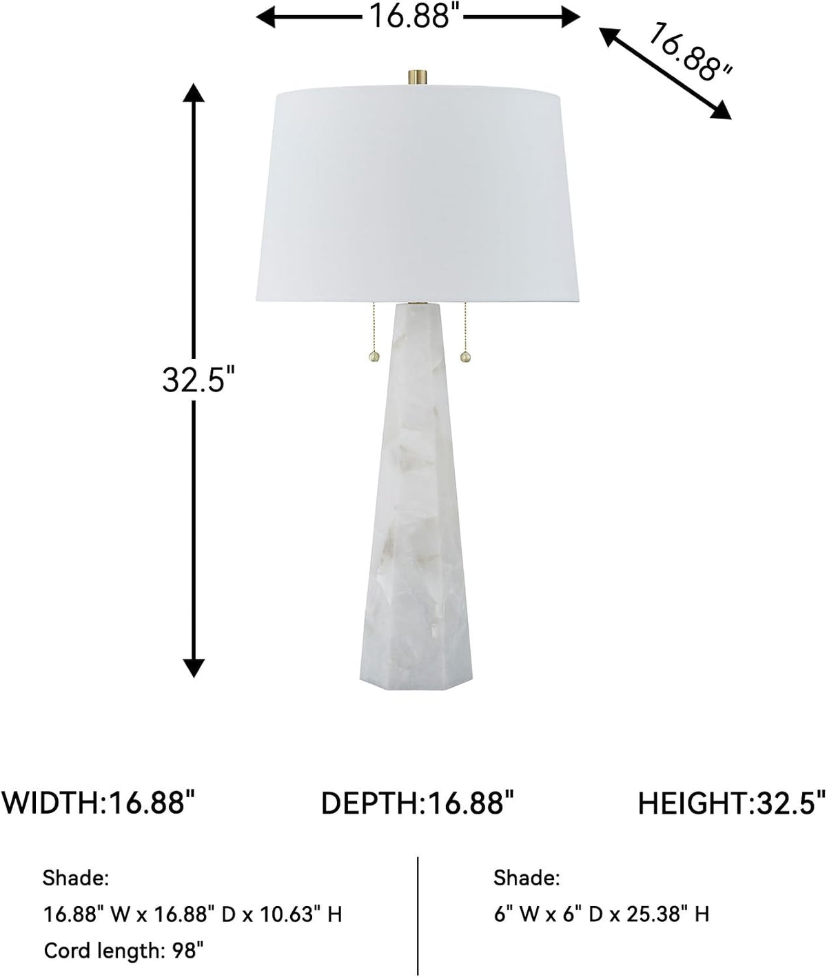 Signature Design by Ashley Laurellen Alabaster Table Lamp, Dual Pull Chain | White stone resin blend, 60W max per socket, Marble table lamp alternative, Luxe modern bedroom decor, 90-inch power cord